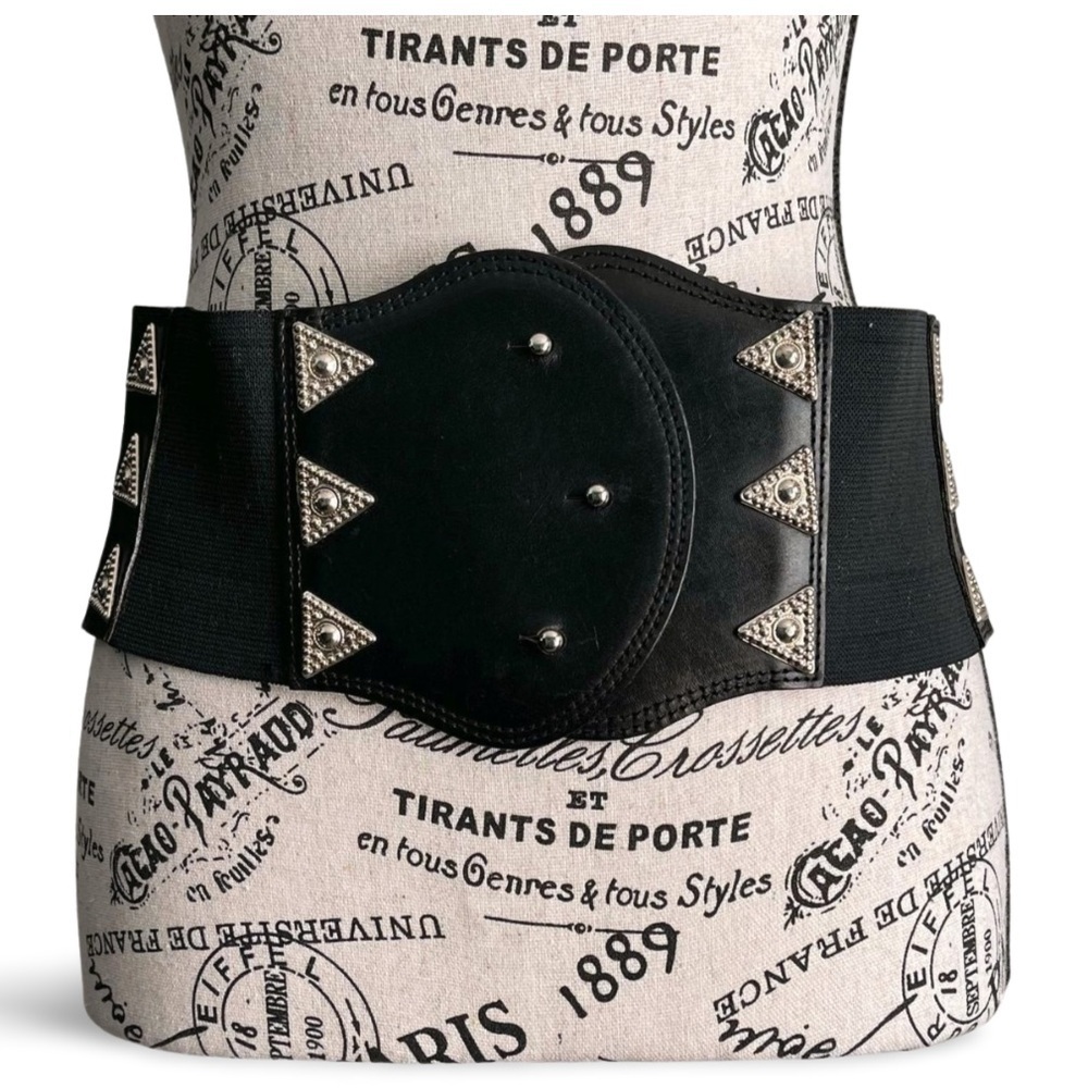 🇮🇹 Vintage Italian Wide Corset Elastic Leather Belt Studded Statement